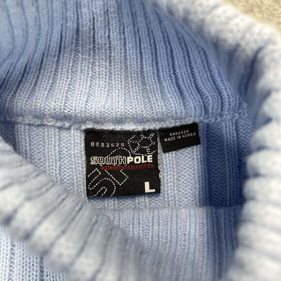 SOUTHPOLE Sweater Mens Large L Blue Pullover Ribbed Turtleneck Vintage Y2K - Picture 3 of 9